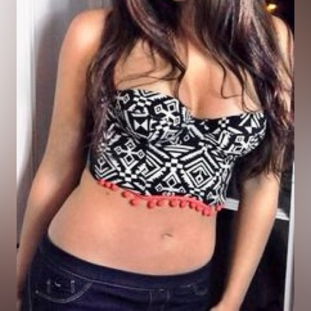 Topshop women's top, size 10, black with white geometric pattern and